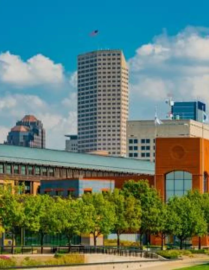 Downtown skyline viewed from a city park